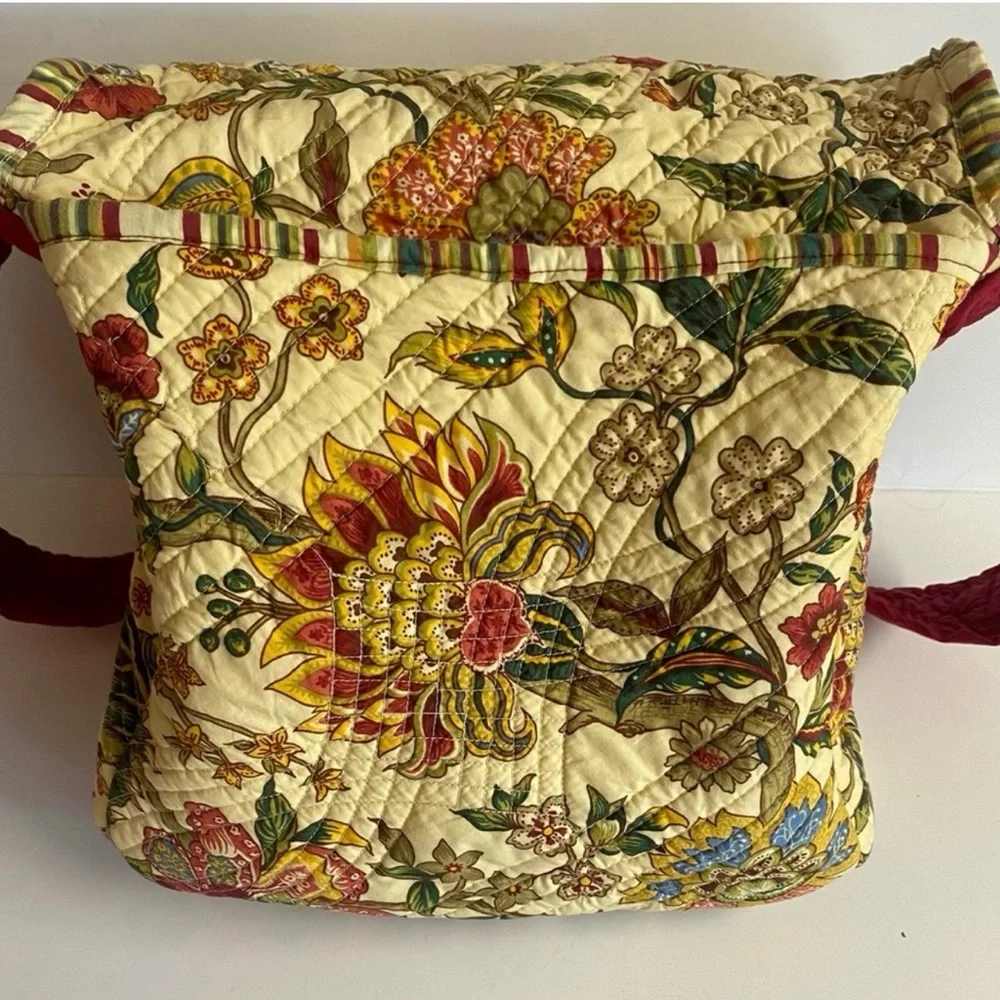 Large Handmade Boho Cream and green quilted bag with gorgeous botanical print.